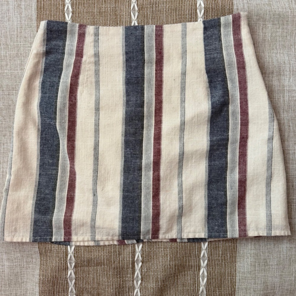 Forever 21 Womens Striped Mini Skirt Small Navy Burgundy Cream Cotton Blend